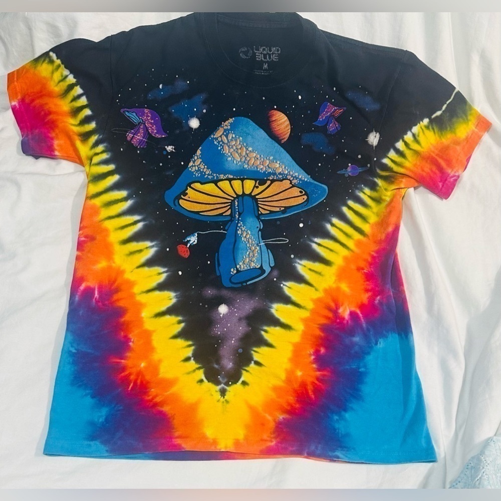LIQUID BLUE TIE DYE DOUBLE SIDED Colorful Graphic Festival Mushroom‎ Hippie Boho